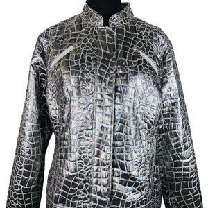 Chico's Silver Metallic Shiny Animal Jacket